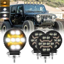 4X 4" LED Work Light Bar Pods Round Offroad Driving Truck ATV Fog Lamp Amber DRL