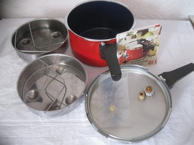 Silit Sicomatic S Schnellkochtopf Vintage Email Karo rot für Induktion 4,5 Liter