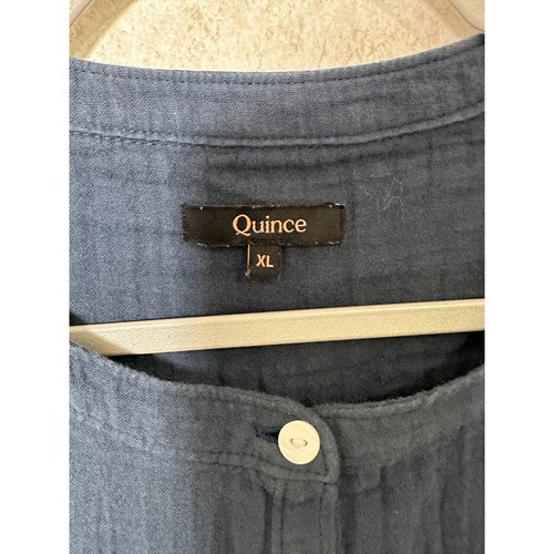 Quince Women's XL Blue Gauze Roll Sleeve Button Up Shirt 100% Organic Cotton Top - Picture 3 of 8