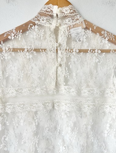JESSICA McClintock Vintage-Bluse lange Rüschenärmel elfenbein Spitze Seitenschlitz. USA 6 - Bild 10 von 10