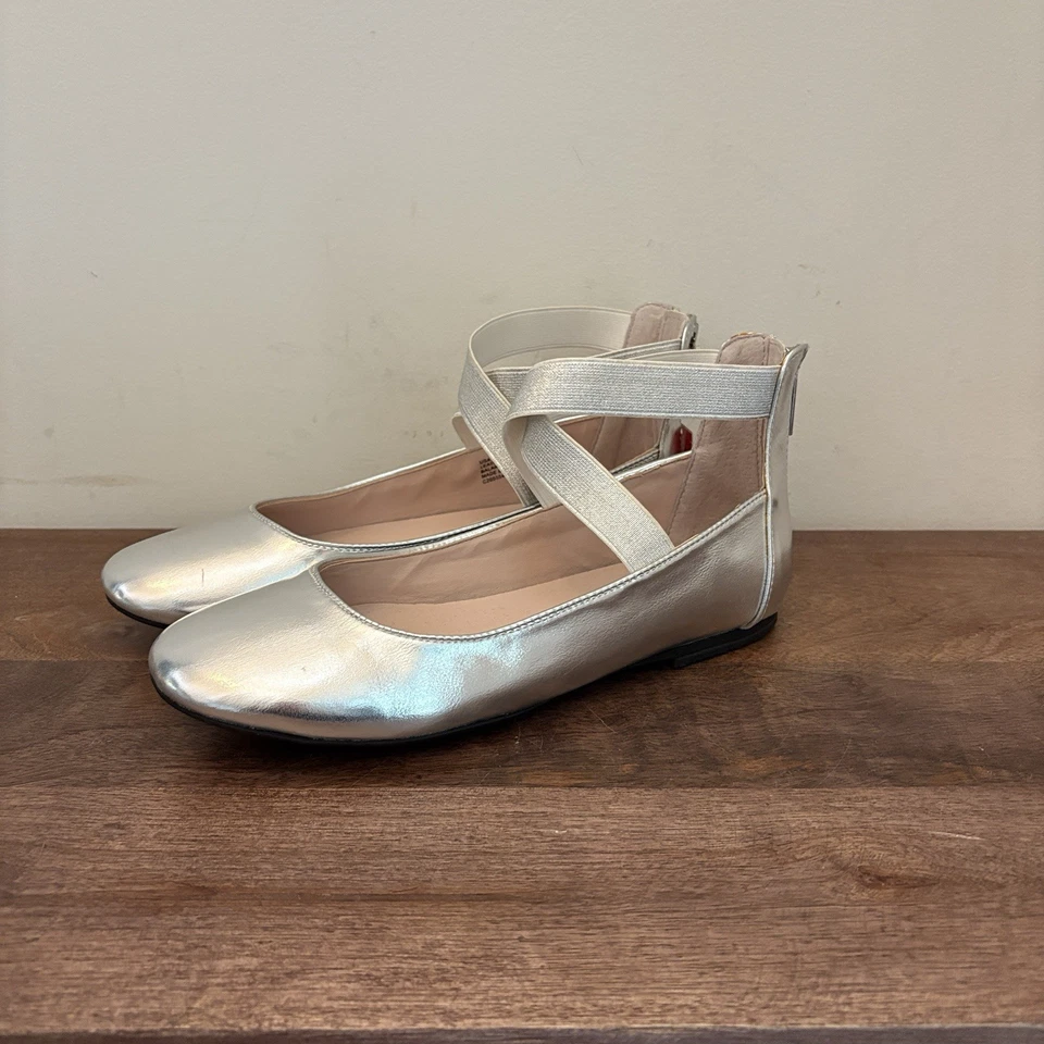 Zapatos planos de ballet metálicos para niños Nina Marissa de cuero con cremallera trasera niñas 5 jóvenes Foto 3 de 4