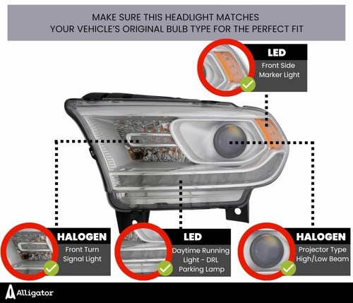 For Dodge 2014-2015 Durango Halogen Headlamp with LED DRL Right/Passenger-CAPA - Picture 2 of 8