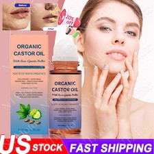 Premium Organic Castor Oil with Rose Quality Quartz Roller, 100 Pure Cold-Press