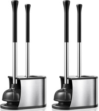 Stainless Steel Toilet Plunger  Brush Set - 2 Pack Heavy Duty Combo