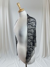 Black Beaded Shawl Cape Evening Wear Glam Holidays Formal Wedding Cocktail 90s