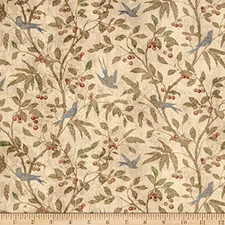 FreeSpirit Tim Holtz WallFlower Birds & Berries Fabric by The Yard, Multi