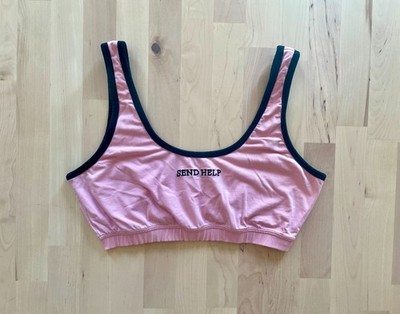 Teddy Fresh Women's Pink & Black Trim 'Send Help' Bralette Sports Bra size Small