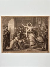 1789 Bartolozzi Engraving Countess standing on the steps Throne Holding Her Son