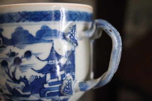 Antiguo azucarero cantón azul blanco exportación china siglo XIX con tapa  - Imagen 17 de 17