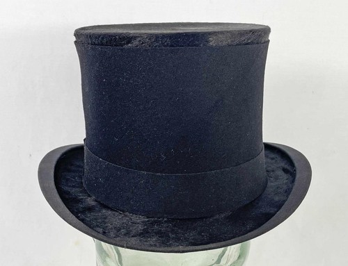 VINTAGE BLACK SILK TOP HAT - GOOD CONDITION - size 6 7/8 uk 56cm - Picture 3 of 9