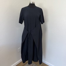COS Apron Wrap Seersucker Black Tie Minimalist Midi Dress Size 10