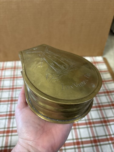 18th Century Dutch Tobacco Box,Unique Rounded Form W Hinged Lid & Windmill Pic - Picture 2 of 10