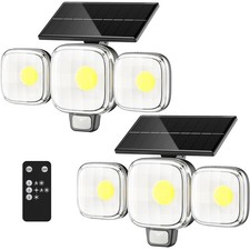 Solar Motion Sensor Outdoor Lights, 3 Modes LED Security Flood Light with Rem...