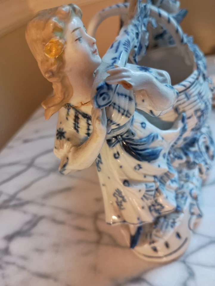 Старинный вручную Делфт синий лук стиль двойной фигурный корзина фигурка - Изображение 3 из 4