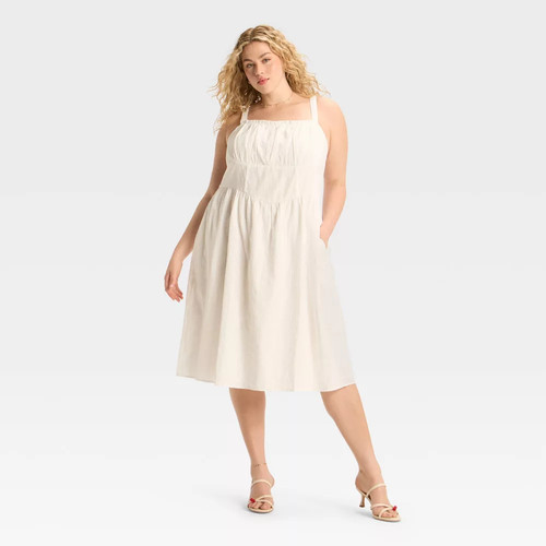 Damen Milkmaid Midi A-Linien Kleid - Wild Fable Weiß 1X
