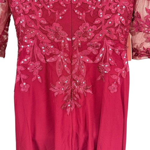 JJs House formelles Pailletten Spitze burgunderrot Chiffon V-Ausschnitt Abendkleid Gr. 8 - Bild 12 von 16