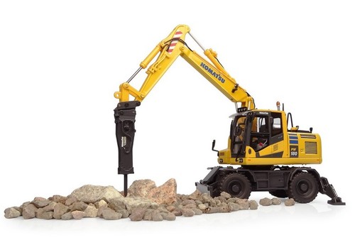 UNIVERSAL HOBBIES, Escavatore gommato KOMATSU PW180-11 con benna e martello p... - Foto 10 di 10