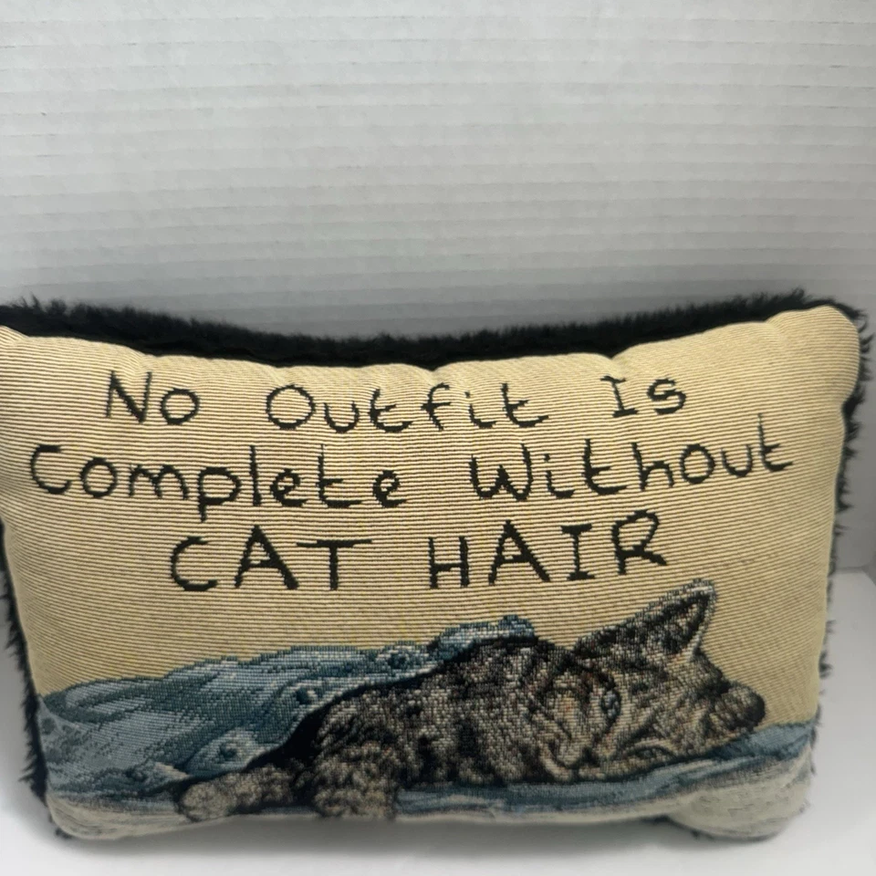 Vintage Tapestry Accent Pillow “No Outfit Is Complete Without CAT  HAIR” 12x8 in - Image 3 of 4