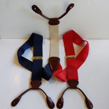 Vintage Tommy Hilfiger Suspenders Leather Button Holes Khaki Blue Red