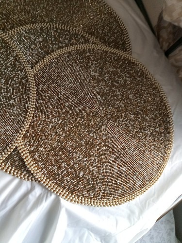 Set 6 Tovagliette Pier 1 Importazioni Perline Tondo Oro 15” Runner da Tavolo Tovagliolo Vacanze - Foto 10 di 15