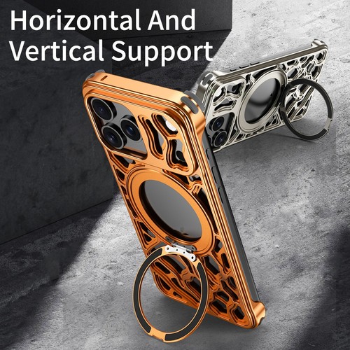 Magnetic Metal Frameless Shockproof Stand Phone Case For iPhone 17 16 15 Pro Max - Picture 5 of 20