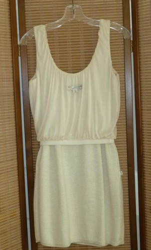 ST JOHN Marie Gray Evening Ivory+Metal Silver Knit w/Paillettes Dress & Jacket 4 - Picture 11 of 23