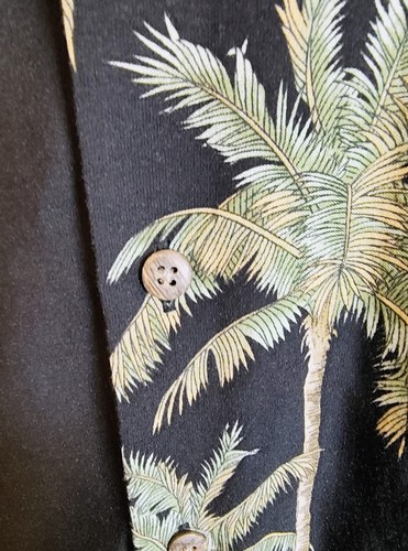 CAMPIA Herren XL schwarz mit Palmen Hawaii Tropical Printed S/S Hemd 100% Viskose - Bild 5 von 5