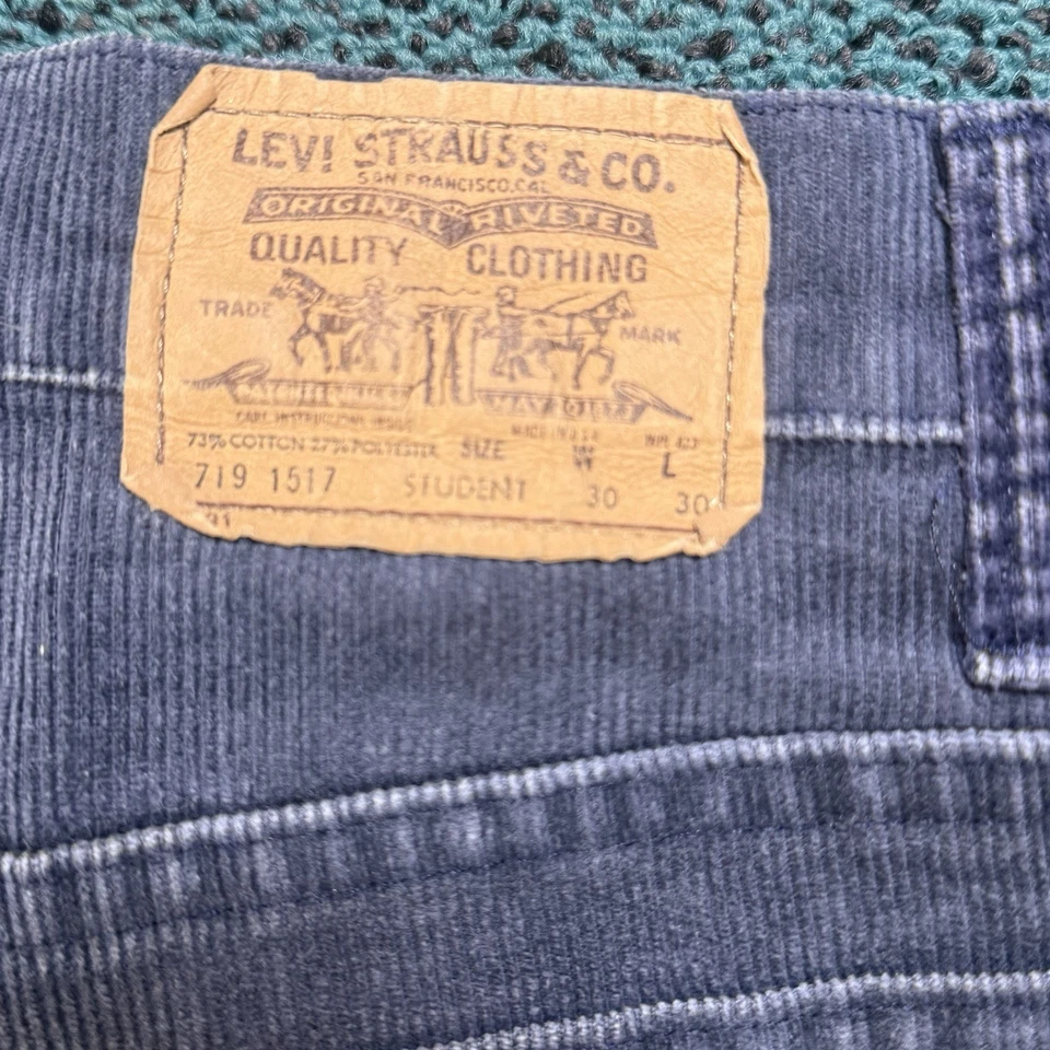 复古 Levi’s 179 1517 灯芯绒裤子 30X30 美国靴型学生版蓝色 20 世纪 80 年代 — 第 4/4 张图片