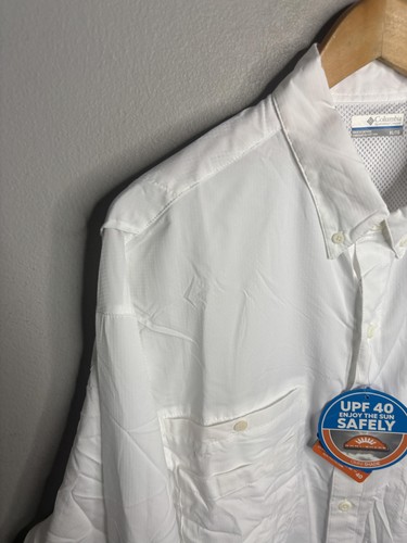 Columbia PFG Shirt Mens XL White Omni-Shade UPF 40 Fishing Outdoor Long Sleeve - Picture 2 of 8