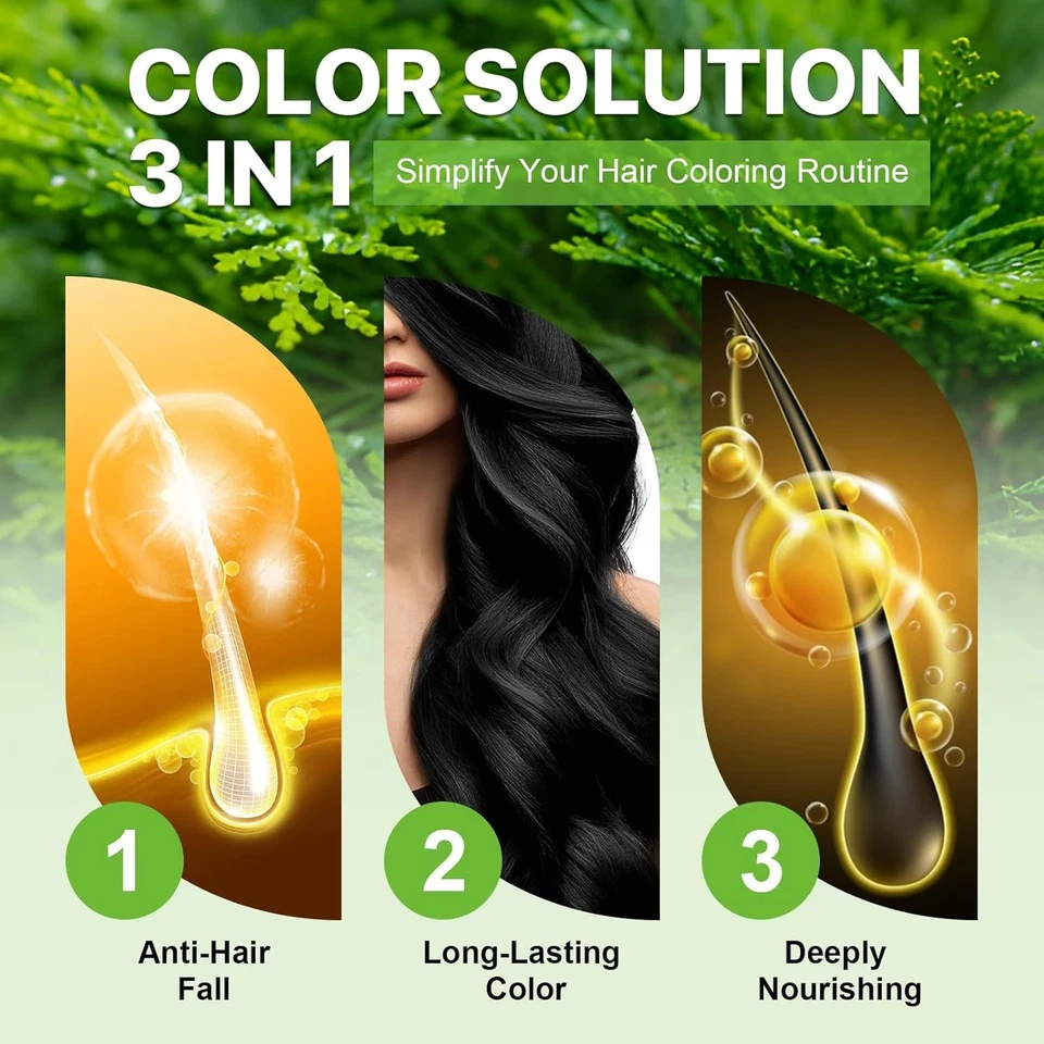 Black Hair Dye Shampoo 3 in 1 for Gray Hair, Semi-Permanent Hair Color Shampoo f - Image 3 of 4