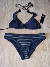 Gorgeous Black JASPER CONRAN halterneck bikini top bottom set size 12