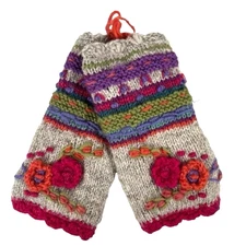 LOST HORIZONS Wool Fingerless Mittens Lined Made In Nepal Embroidered NWT