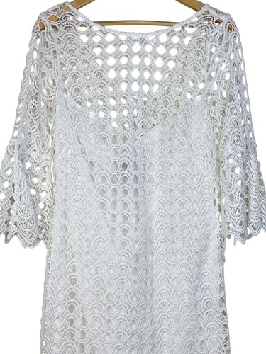 West 22 Yoana Baraschi Dress Womens Large White Crochet Bell Sleeve Lace Overlay - Picture 2 of 9
