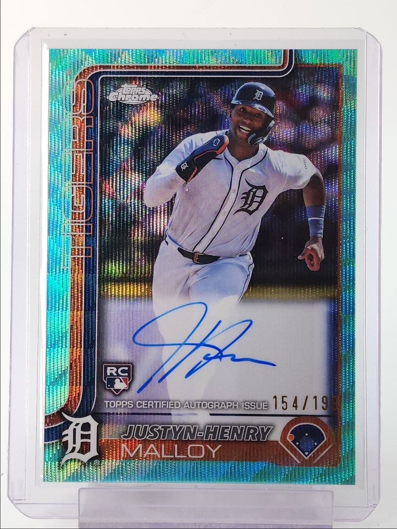 JUSTYN-HENRY MALLOY 2025 TOPPS CHROME ROOKIE AQUA WAVE RC AUTO /199 Q4060