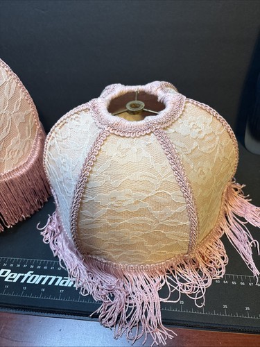 VTG Pink Silk White Flower Lamp Shade Pair 10” W Rope Vintage Nice Used Tassles - Picture 12 of 12