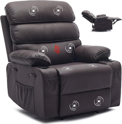Manual Recliner w Massage & Heat Function,Extra Wide PU Leather Chair for Adults
