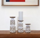 Set of Three Brown And White Botanical Leaf Stone Powder Tabletop Pillar Cand...