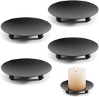 Round Metal Candle Holder Plates Set of 4 Black Traditional Pillar Candle Trays 
