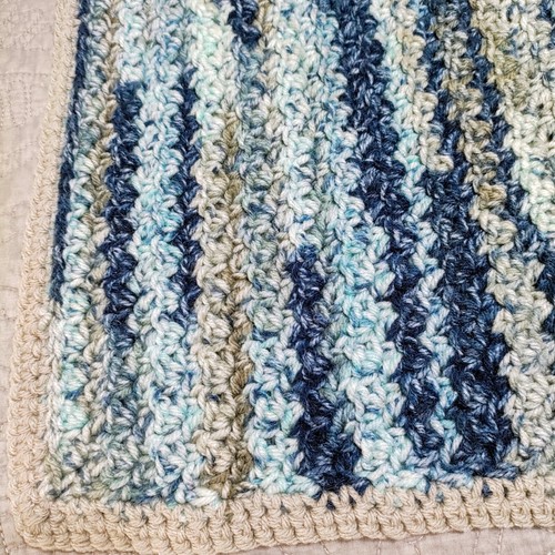 Handmade Unused Newborn Crochet Afghan Baby Blanket 33 x 40 BLUES & GRAYS Nice!! - Picture 3 of 7