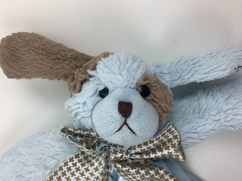 Bearington Baby Lovey Security Blanket Blue Brown Puppy Dog Satin Trim Plush Toy - Picture 2 of 5