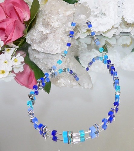 3er Schmuckset Cube Cat Eye Kristall Glas hellblau blau türkis Strass 502. - Bild 12 von 12