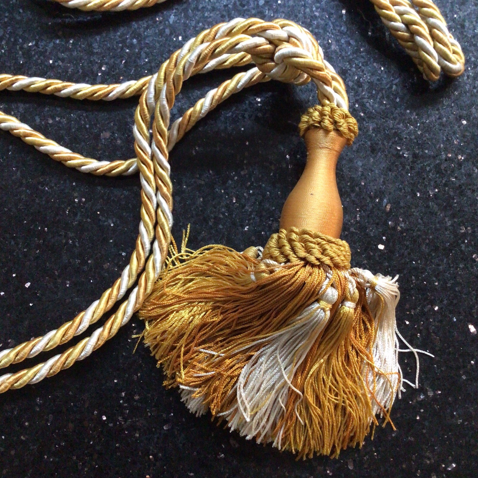 Old Vintage Mustard Gold & Off White Tasselled Rope Design Curtain Tie