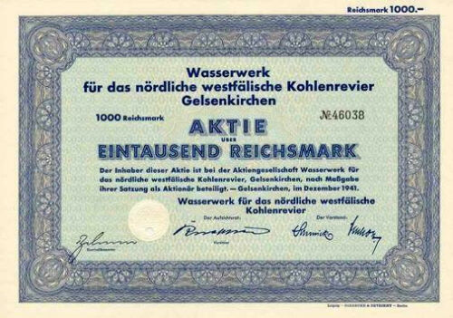 Lot 10 Wasserwerk f d n.w. Kohlenrevier Gelsenkirchen Aktien 1941 Gelsenwasser  - Bild 1 von 1