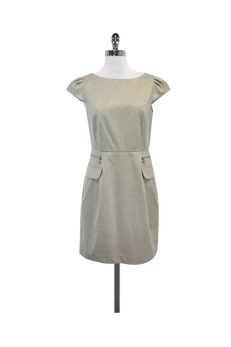 Laundry- gold & Beige Shimmer Cap Sleeve Midi Dress Sz 6 Laundry- gold & Beige Shimmer Cap Sleeve Midi Dress Sz 6