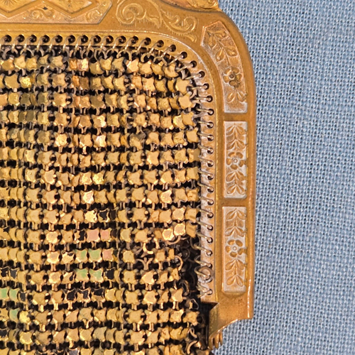 Antique 1920s Art Deco Flapper Mesh Chain Purse Enameled Gold Geometric Muted - Picture 16 of 17
