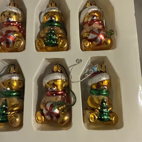 Set If 6 Vintage Glass Bear Tree Ornaments In Box - Picture 5 of 7