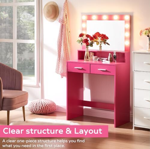 Schminktisch mit Spiegel und Beleuchtung, Schminktisch mit großen 26 rose rosa - Bild 4 von 7