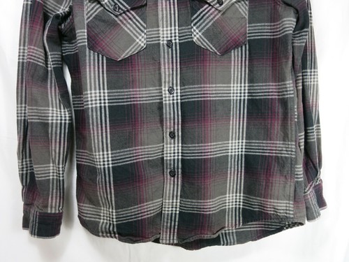 Camisa de franela de algodón a cuadros gris blanco púrpura gris hueco para hombre manga larga bolsillos pequeña - Imagen 5 de 12