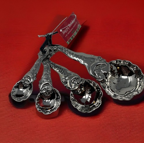 GANZ Measuring Spoons Santa Christmas 4 Piece Set Silver Tone New - Picture 1 of 7