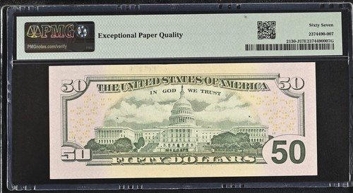 2006 $50 Federal Reserve Note Fr-2130-J Kansas City PMG67 Superb Gem EPQ - Picture 2 of 2